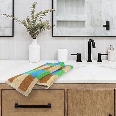 Checkered Cotton Hand Towels for Bathroom, Soft Absorbent Bathroom Hand Towel 2 Pack