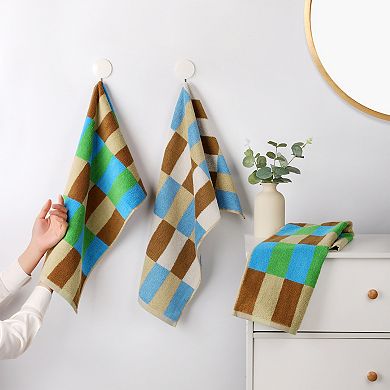 Checkered Cotton Hand Towels for Bathroom, Soft Absorbent Bathroom Hand Towel 2 Pack