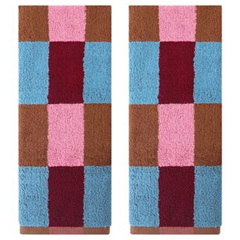 Checkered Cotton Hand Towels for Bathroom, Soft Absorbent Bathroom Hand Towel 2 Pack