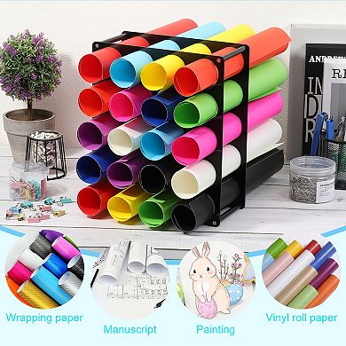 Vinyl Roll Storage Rack, Acrylic Vinyl Roll Holder for Up to 20-Holes, Vinyl Organization for Craft