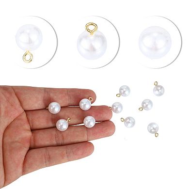 30pcs Faux Pearl Round Buttons, W/ Shank Buttons, for Clothes Shirts Sweaters Decorations, White