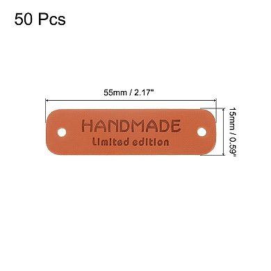 50 Pcs Handmade Leather Labels, PU Leather Handmade Tags Button with Hole Embossed Tag