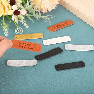 50 Pcs Handmade Leather Labels, PU Leather Handmade Tags Button with Hole Embossed Tag