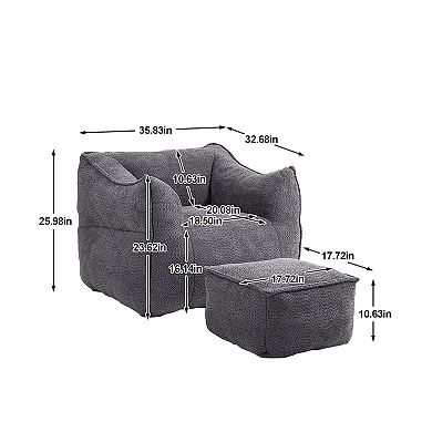 Mondawe Beanbag Chair Lazy Sofa with Footstool Comfort Lounger High Back Bean Bag Couch