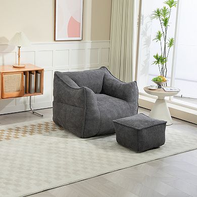 Mondawe Beanbag Chair Lazy Sofa with Footstool Comfort Lounger High Back Bean Bag Couch