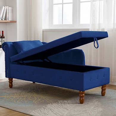 Mondawe Indoor Chaise Lounge, Upholstered Rolled Arm Chaise Sleeper Chair with Nailhead Trim