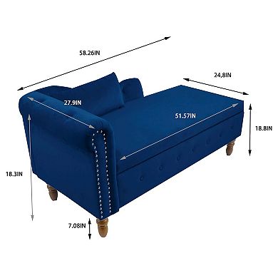 Mondawe Indoor Chaise Lounge, Upholstered Rolled Arm Chaise Sleeper Chair with Nailhead Trim