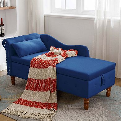 Mondawe Indoor Chaise Lounge, Upholstered Rolled Arm Chaise Sleeper Chair with Nailhead Trim