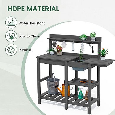 HDPE Patio Outdoor Potting Table, Versatile Gardening Planting Workbench