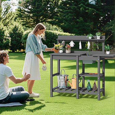 HDPE Patio Outdoor Potting Table, Versatile Gardening Planting Workbench