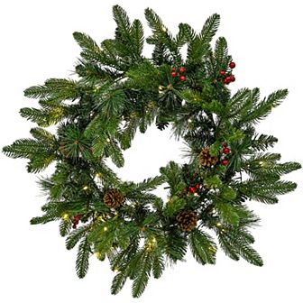 Sunnydaze 24" Diameter Prelit Christmas Wreath - Traditional