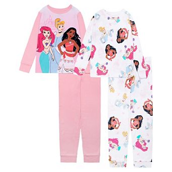 Girls 4-10 Disney Princess Ariel, Cinderella & Moana 4 pc Long Sleeve Pajama Tops & Pajama Bottoms Set
