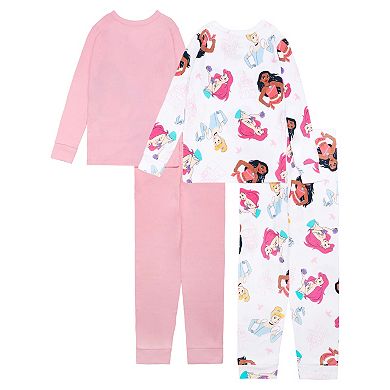 Girls 4-10 Disney Princess Ariel, Cinderella & Moana 4-pc. Long Sleeve Pajama Tops & Pajama Bottoms Set