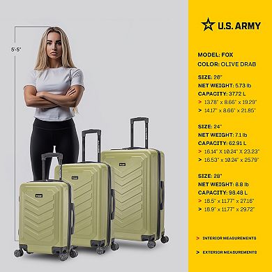 US Army FOX 3-Piece Hardside Spinner Luggage Set