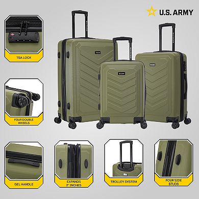 US Army FOX PRO 3-Piece Expandable Hardside Spinner Luggage Set