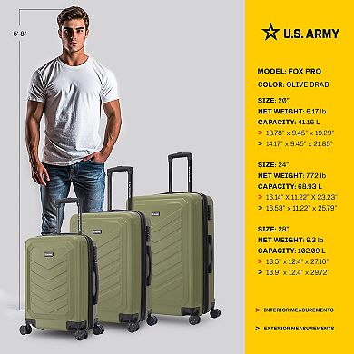 US Army FOX PRO 3-Piece Expandable Hardside Spinner Luggage Set