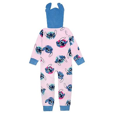 Girls 4-10 Disney's Lilo & Stitch "Dot Stitch" Hooded One-Piece Pajamas