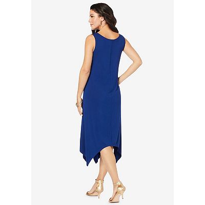 Roaman's Women's Plus Size Stretch Knit Mid Length Sleeveless Swing Dress