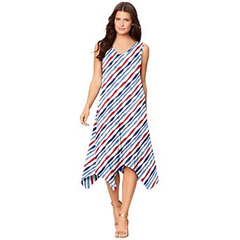 Roaman's Women's Plus Size Stretch Knit Mid Length Sleeveless Swing Dress