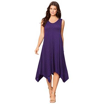 Roaman's Women's Plus Size Stretch Knit Mid Length Sleeveless Swing Dress