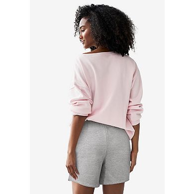ellos Plus Size Fleece Shorts With Drawstring Waist