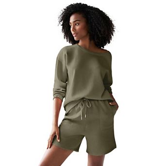 ellos Plus Size Fleece Shorts With Drawstring Waist