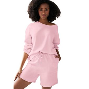 ellos Plus Size Fleece Shorts With Drawstring Waist