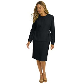 Jessica London Women's Plus Size Collarless Peplum Skirt Suit