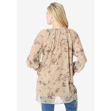 Roaman's Women's Plus Size Blouson Sleeve Overlay Blouse