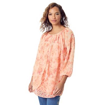 Roaman's Women's Plus Size Blouson Sleeve Overlay Blouse