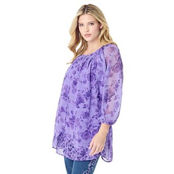 Roaman's Women's Plus Size Blouson Sleeve Overlay Blouse