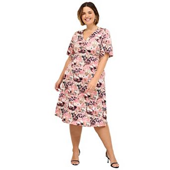 ellos Plus Size V-Neck Fit And Flare Dress