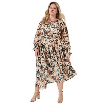 June + Vie Women's Plus Size Tiered Pleated Midi Dress