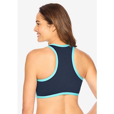 Comfort Choice Women's Plus Size V-Neck Colorblock Sports Bra