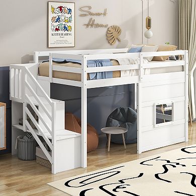 Merax Loft Bed with Storage Staircase and Window