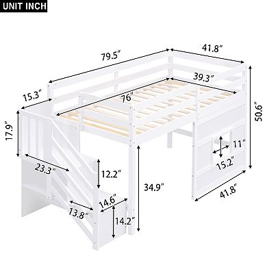 Merax Loft Bed with Storage Staircase and Window