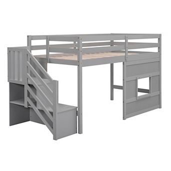 Merax Loft Bed with Storage Staircase and Window