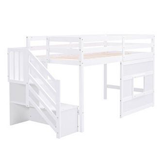 Merax Loft Bed with Storage Staircase and Window