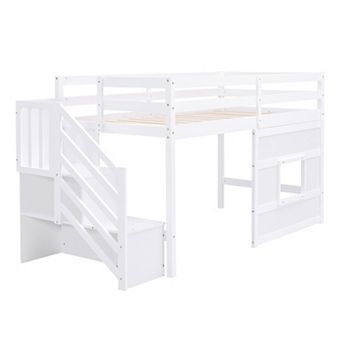 Merax Loft Bed with Storage Staircase and Window