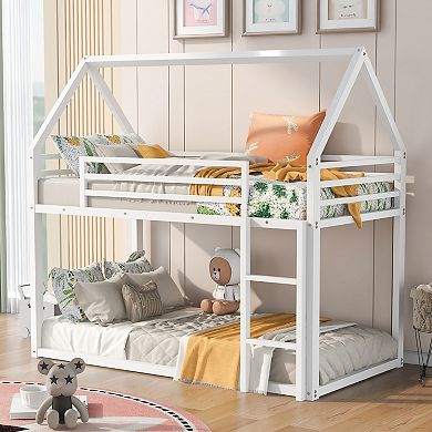 Merax Twin over Twin House Bunk Bed with Built-in Ladder