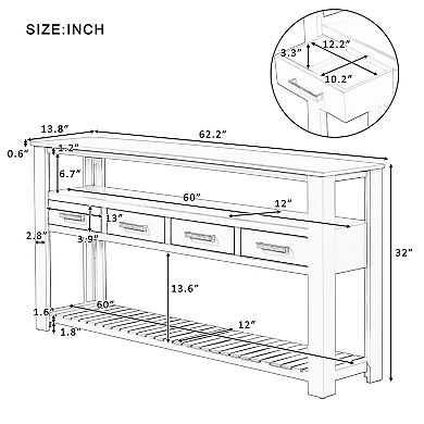 Merax 62.2'' Modern Console Table with 4 Drawers and 2 Shelves