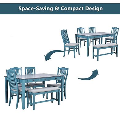 Merax Mid-Century 6-Piece Wood Dining Table Set, Kitchen Table Set with Drawer