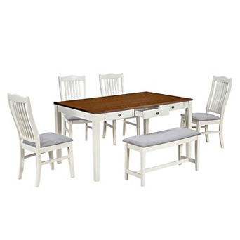 Merax Mid-Century 6 pc Wood Dining Table Set, Kitchen Table Set with Drawer