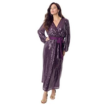 Roaman's Women's Plus Size Allover Sequin Wrap Maxi Dress