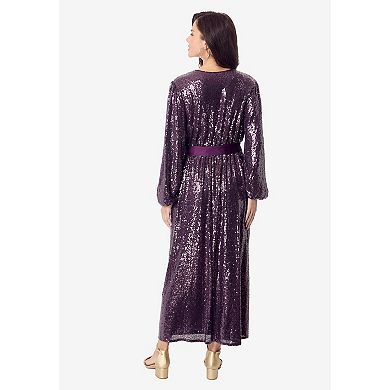 Roaman's Women's Plus Size Sequin Wrap Dress