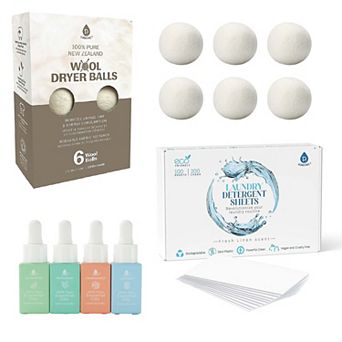 Laundry & Wellness Bundle Detergent Sheets, Wool Dryer Balls, and Essential Oils