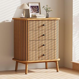 4 Drawer Dressers, Chest of Drawers for Bedroom, Nightstand, Spacious Storage Boho Wicker Dresser