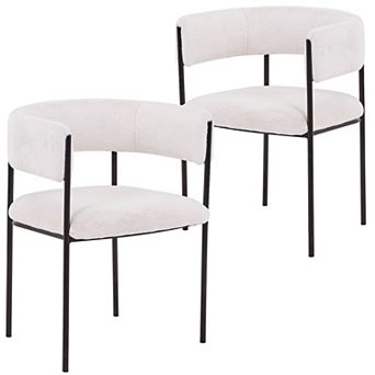 Dining Chair in Fabric with Open-Back and Powder Coated Iron Legs Set of 2