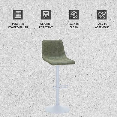 Adjustable Height Bar Stool in Leather Upholstery With White Iron Base