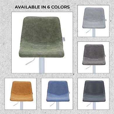 Adjustable Height Bar Stool in Leather Upholstery With White Iron Base